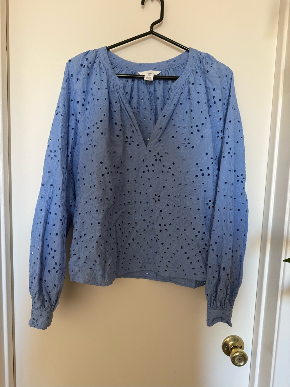 H&M Blue Eyelet Embroidered Broderie Anglaise Blouse Size M